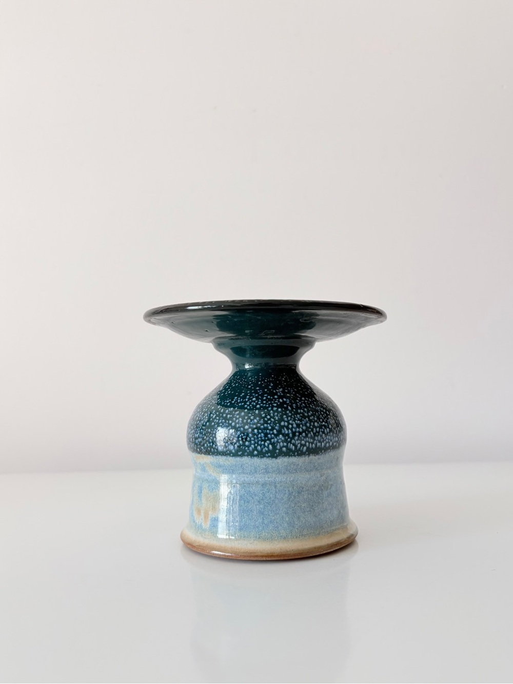 Donn Zver Pottery Troy Ontario Pillar Candle Holder Teal & Taupe Studio Pottery